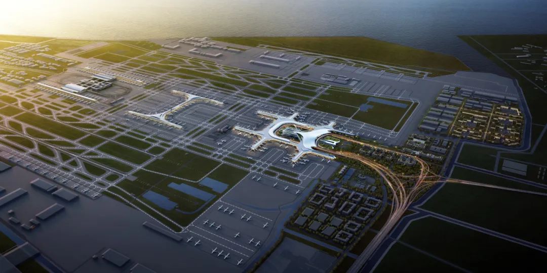 Pudong International Airport T3 terminal aerial view Vue aérienne du terminal T3 de l'aéroport international de Pudong