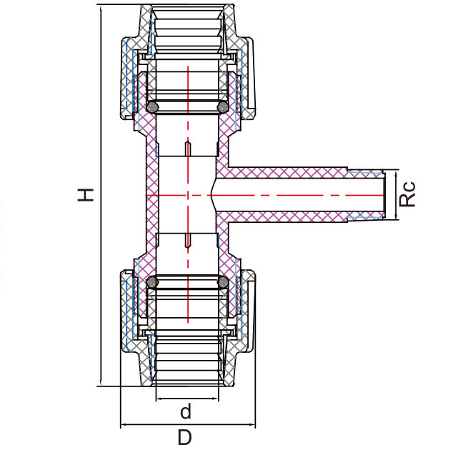 RACCORDS À COMPRESSION PP TÉ LONG MÂLE