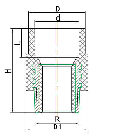 ADAPTATEUR FEMELLE AVEC INSERT EN LAITON