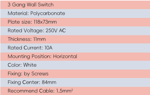 GYS03 Interrupteur mural &agrave; 3 gangs