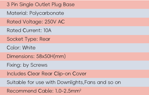 Base de prise &agrave; prise unique GYPB03, 3 broches