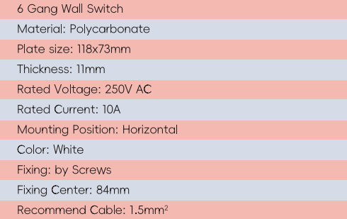 GYS06 Interrupteur mural 6 gangs