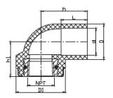 COUDE FEMELLE PVC SCH80 AVEC LAITON