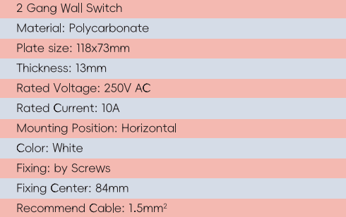GYS02 Interrupteur mural &agrave; 2 gangs